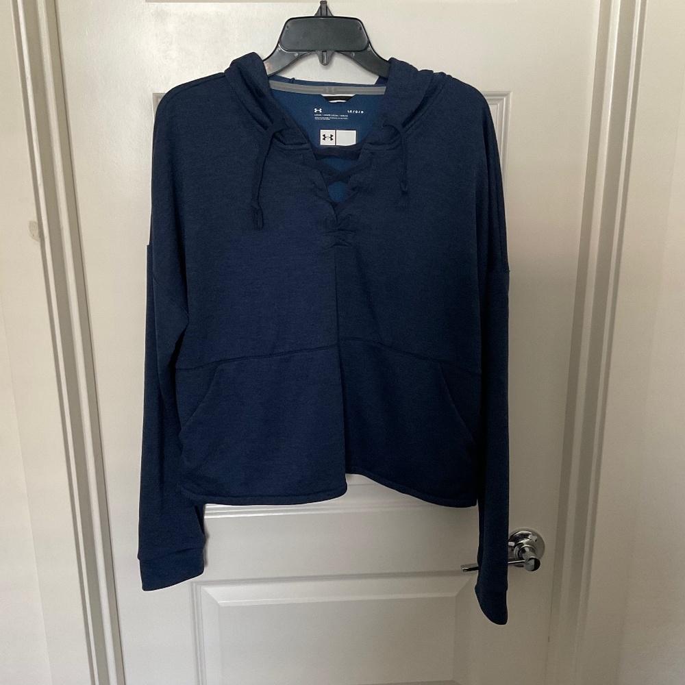 Under Armour Navy Blue Space Dye Oversized Cropped Hoodie - Size Large